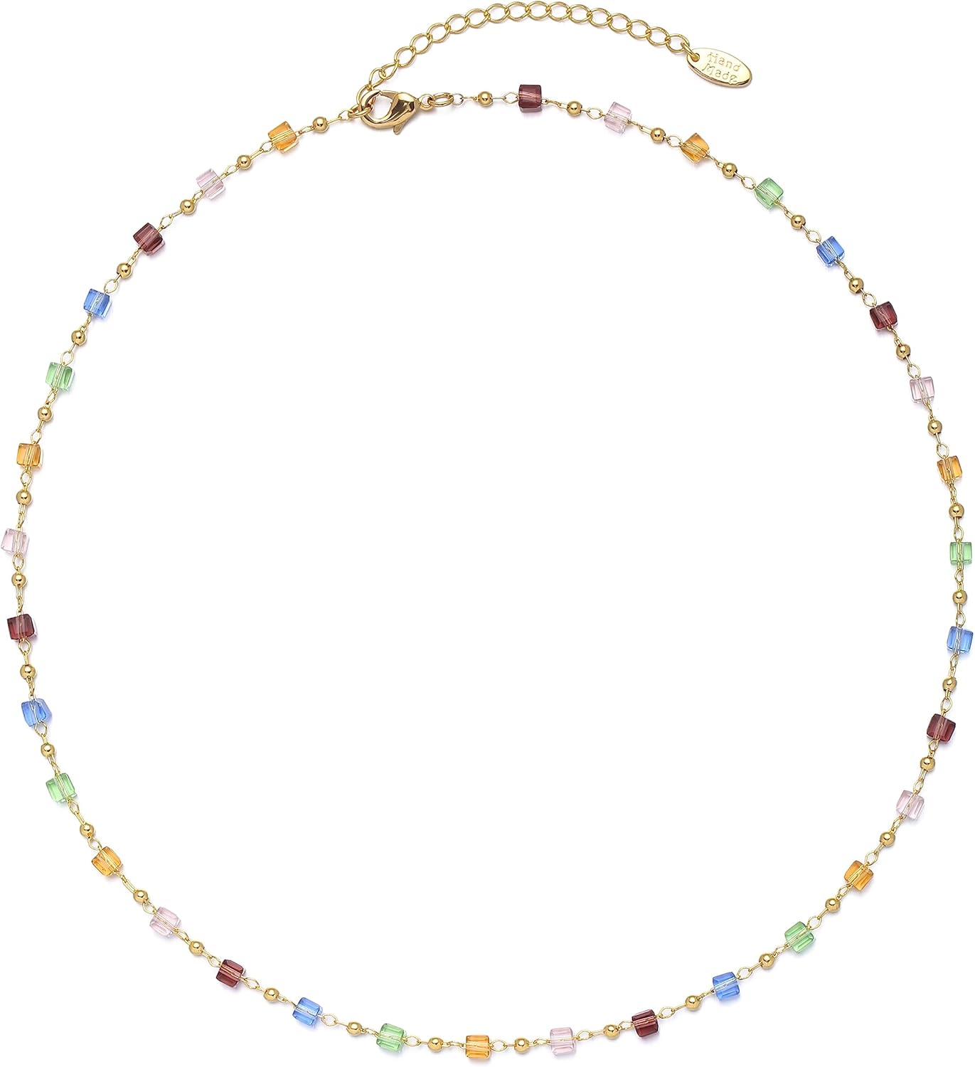 Beaded Choker Necklaces, Handmade Healing Crystal Stone Choker Colorful Bohemian Gemstone Necklaces Gold Summer Beach Choker Necklaces for Women