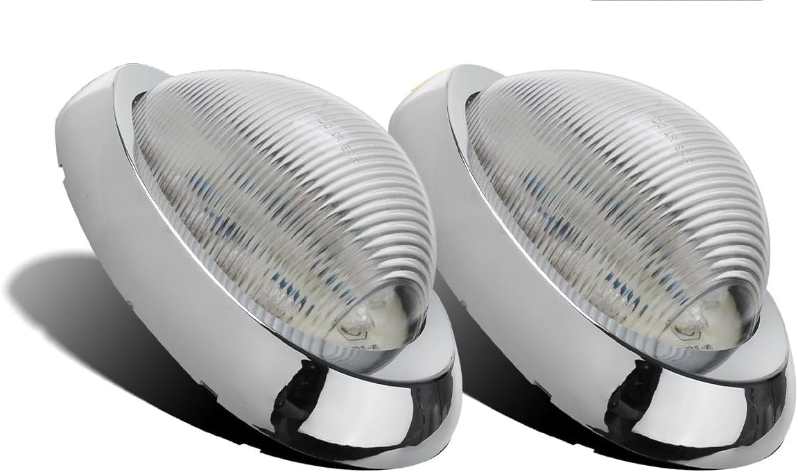 Unifizz 2x Amber 15 LED Side Marker Turn Signal Lights with Clear Lens and Chrome Bezel, 5-7/8" Teardrop Design Replacement for Trucks, Freightliner Columbia Coronado Classic Century