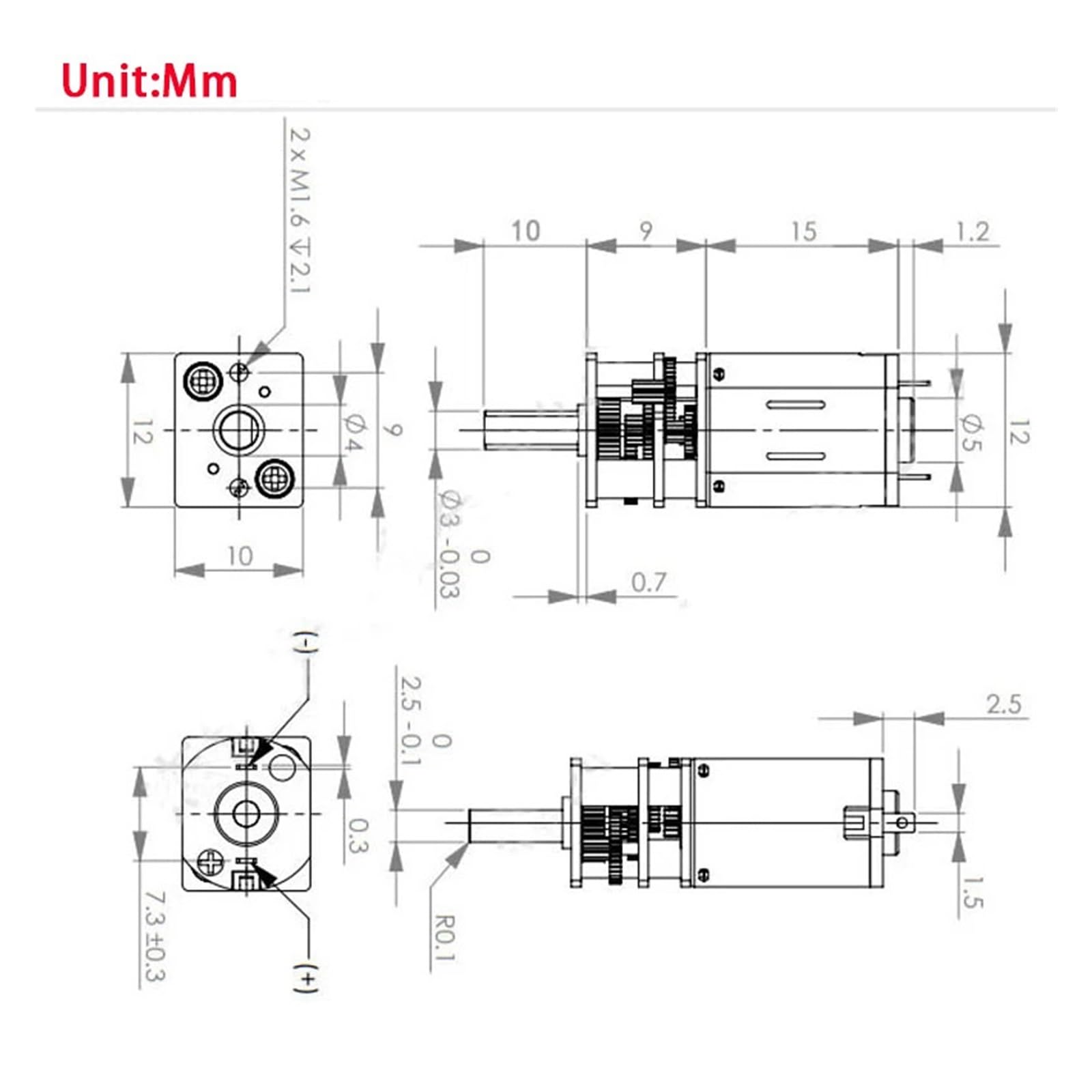 Motor Reductor N20 de 12 V, 6 V y 3 V, CC, pequeño, de Baja Velocidad, con Engranajes metálicos, de Avance y Retroceso.(3v,200)