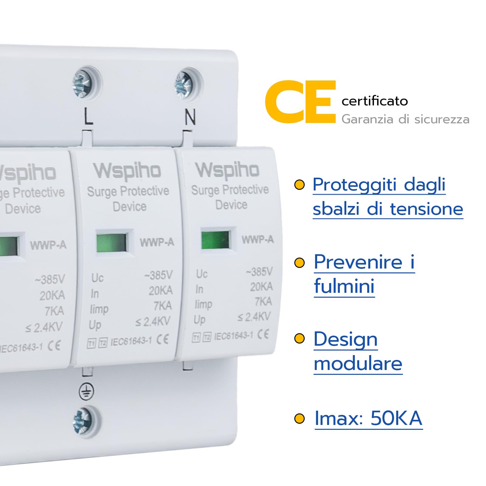 Scaricatore di sovratensioni Tipo 1+Tipo 2 4 poli 385 V 20-40 KA