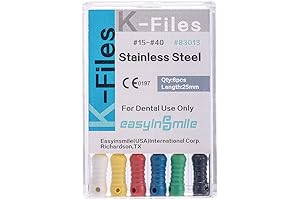 K Files Dental 25MM Root Canal Cleaner Hand Use Files 6PCS for Endodontic Treatment (#15-40)