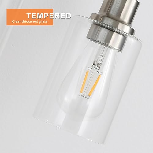 Miniatura 5 de Luces de tocador de níquel cepillado para baño, 4 luces de baño sobre espejo, apliques de pared modernos de granja con vidrio transparente para sala