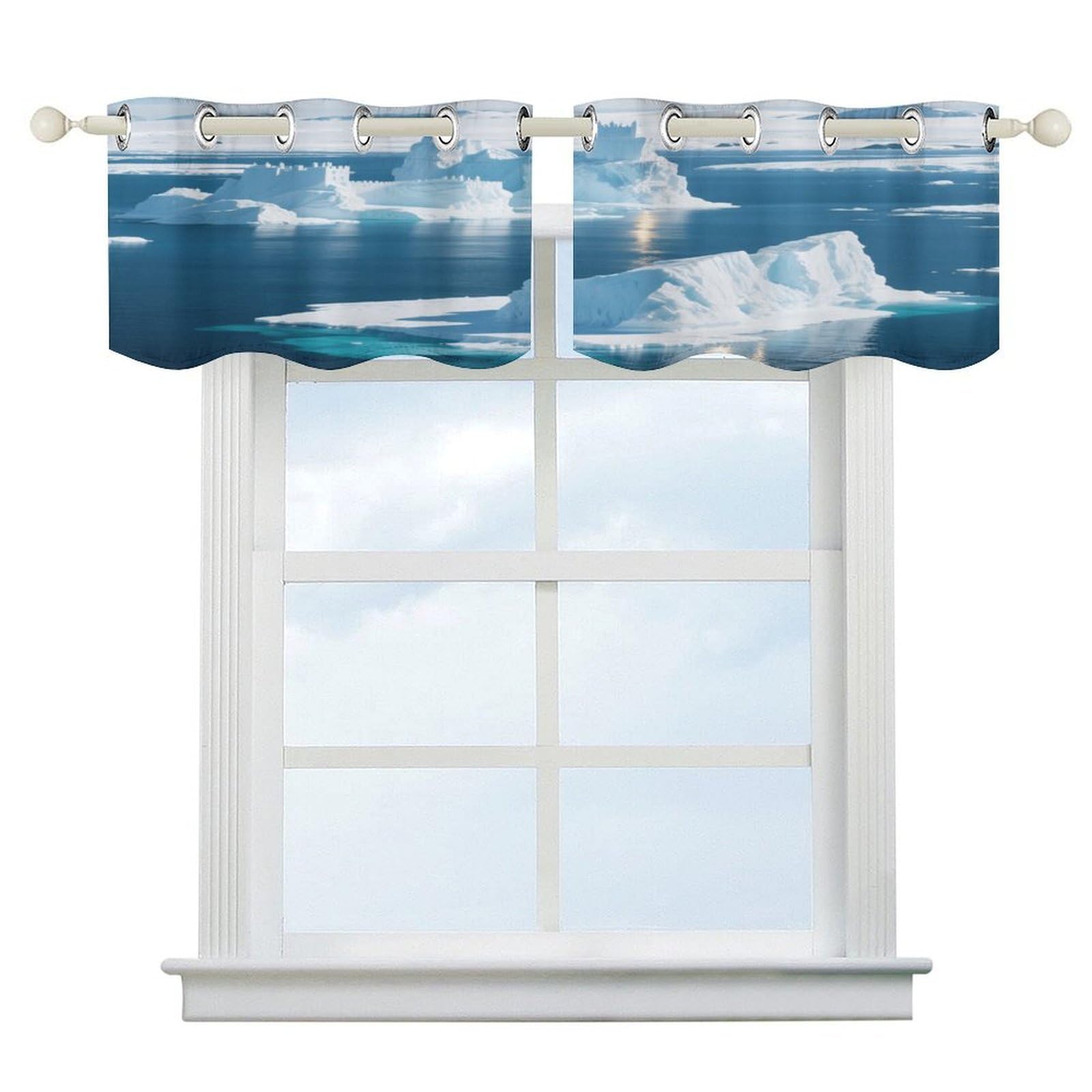 Fekiloot Style Iceberg Ocean Short Curtains Valance Curtain