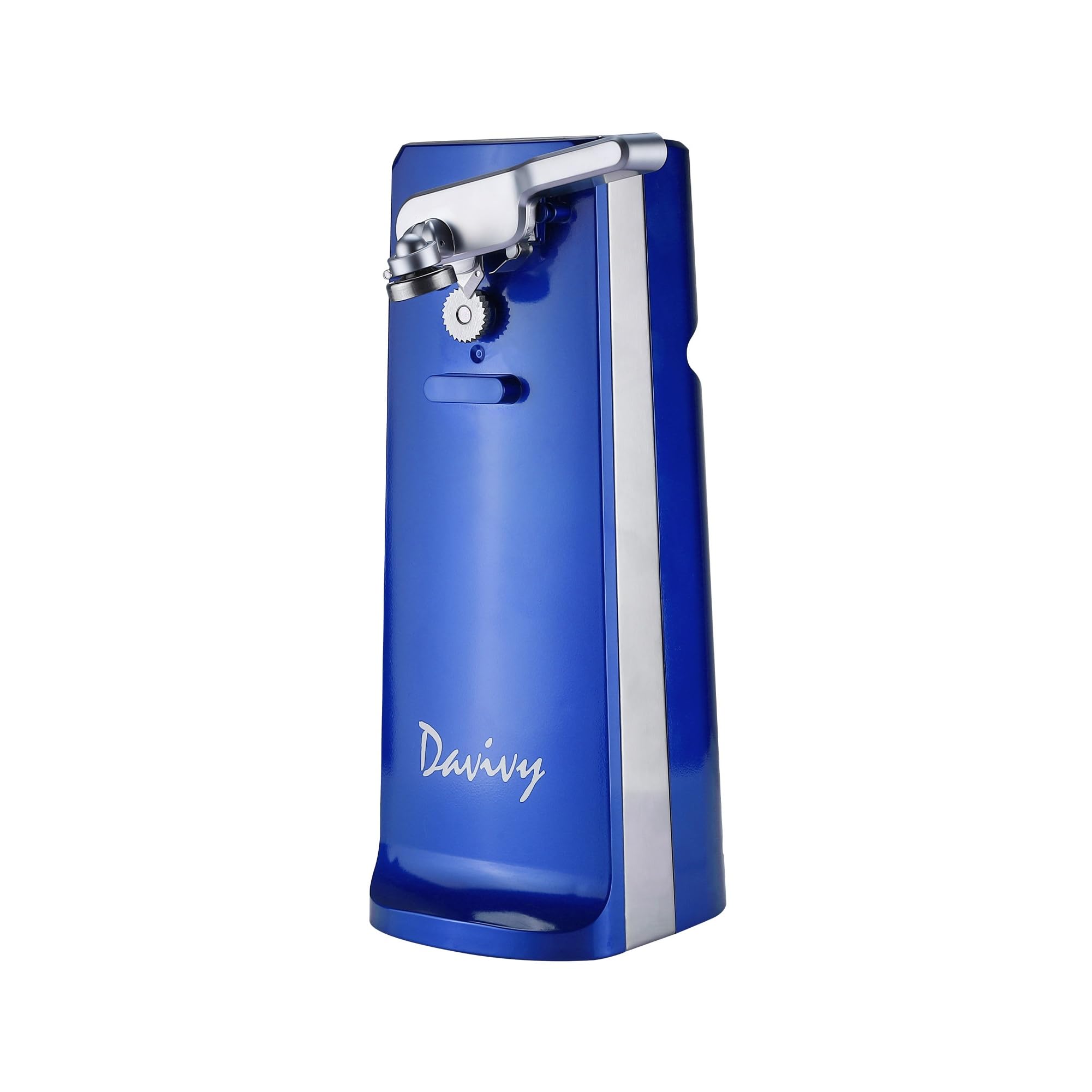 Davivy Electric Can Opener for One Touch Lid Opening,Removable Stainless Steel Cutter and 3-in-1 Design with Knife Sharpener and Bottle Opener. Blue