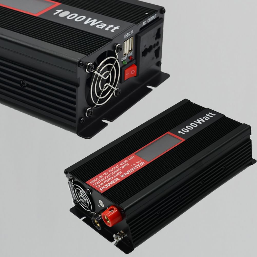 SolaMr 800W Inversor de Corriente DC 12V a AC 220V/240V con Pantalla LCD y Puertos de Carga USB Convertidor para Sistema Montado en Vehículo y Acampada Salvaje- 800W