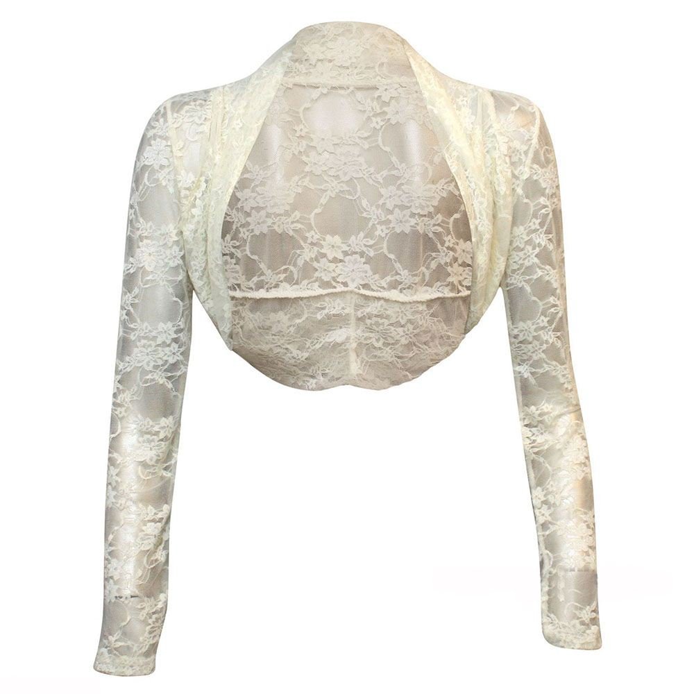 Divadames Womens Cropped Lace Shrug Ladies Bolero Cream Size S/M (UK 8-12)