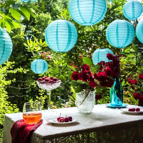 Image of Wanna Party 10 inch Blue Round Paper Lanterns Decorative Hanging Chinese Japanese Paper Lanterns Lamp for Birthday Halloween Wedding Baby Bridal Shower Fall Home Decor Party Decoration