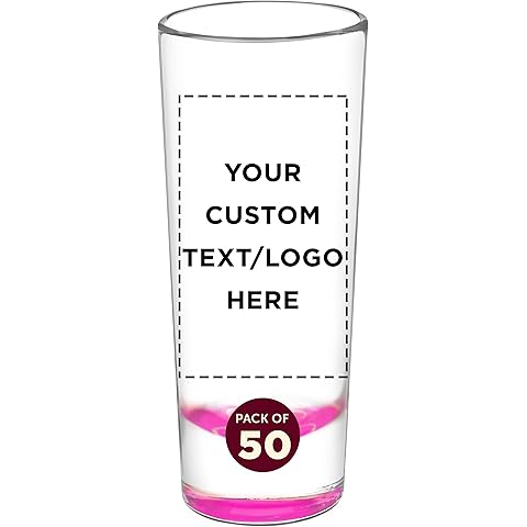 Custom Cordial Shooter Shot Glasses 2 oz. Set of 50, Personalized Bulk Pack - Great for Birthdays, Parties, Indoor & Outdoor Events - Pink