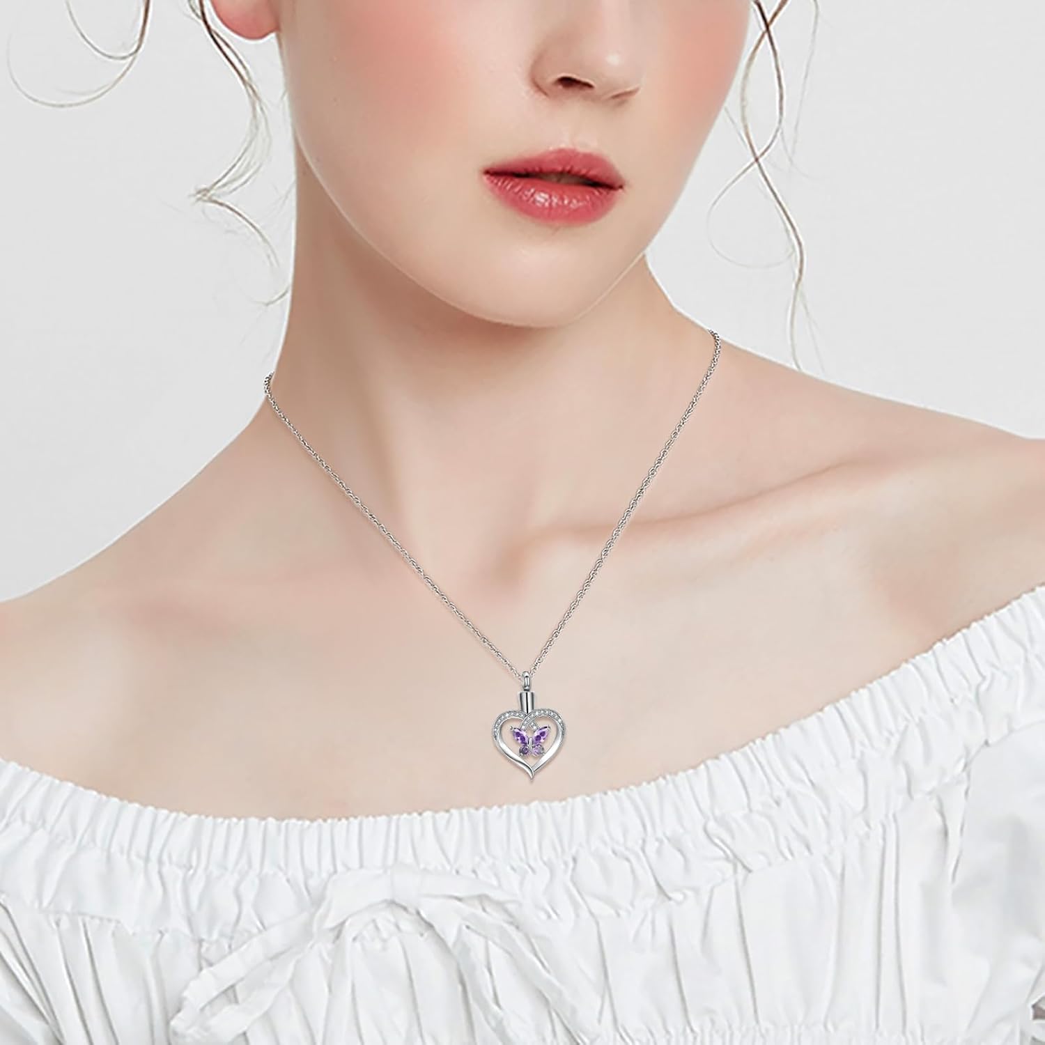 shajwo Heart Urn Necklace for Ashes for Women Butterfly Cremation Jewelry Crystals Ash Loved One Memorial Pendant - Image 6