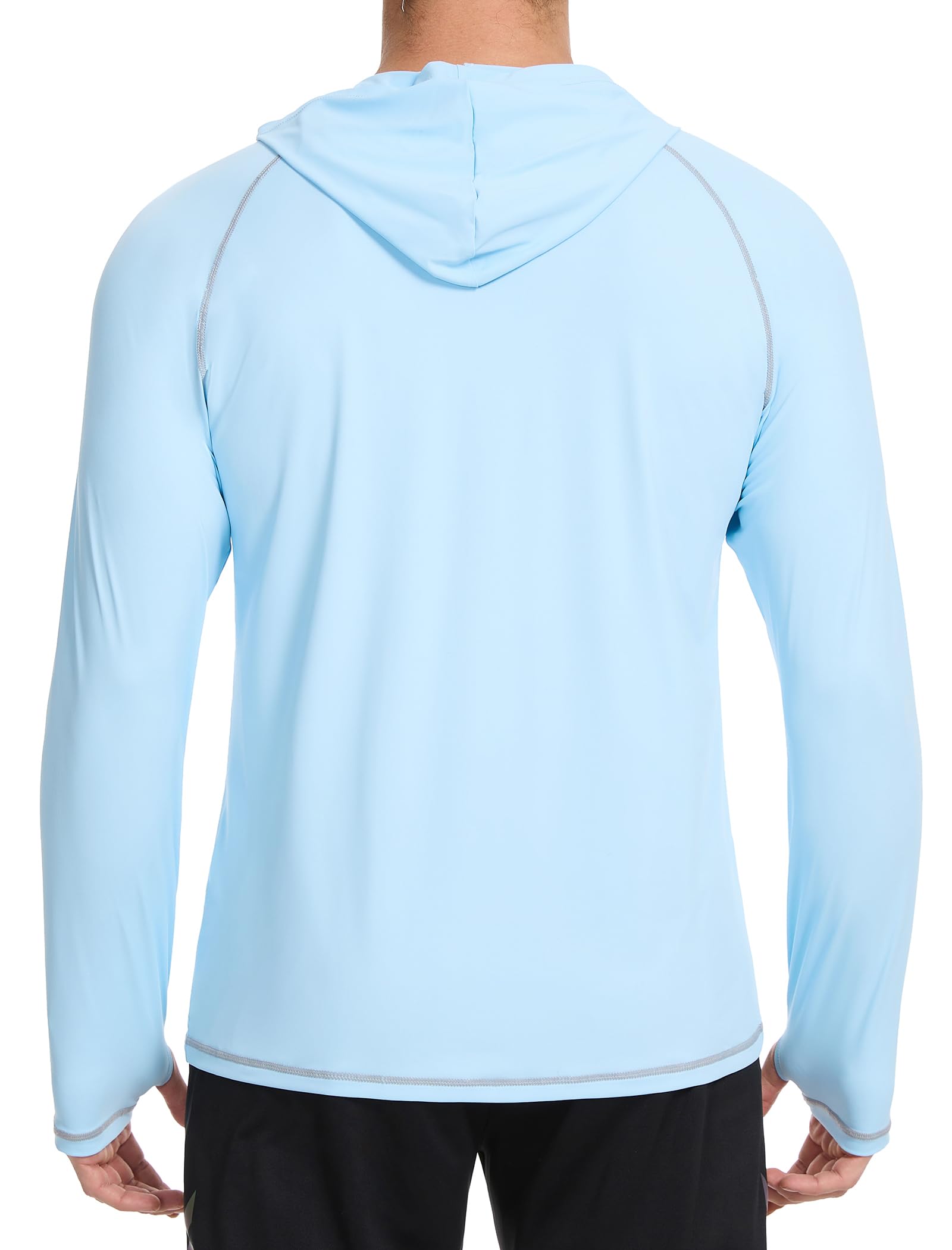 SILKWORLD Men's Sun Protection Shirts UPF 50+ Long Sleeve Cool Sun Hoodie UV SPF Fishing Outdoor Hiking Rash Guard Blue L