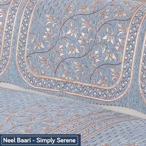 Image of HOKIPO Neel Baari Premium Chenille Jacquard Sofa Cover for 1 Seater for Seat & Back, 'Royal Aangan Series' (IN-1006-L3*2)