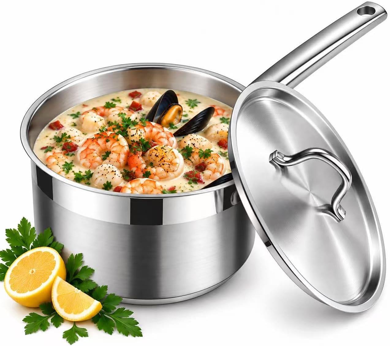 Professional 3 Quart Stainless Steel Saucepan with Lid, Kitchen Sauce Pot, Multi-Purpose Sauce Pan, Milk Chocolate Cooking Pan, Dishwasher & Oven Safe, Induction Compatible