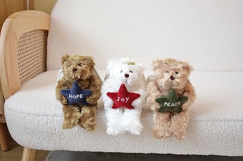 Miniatura 3 de Plushland Osos de ángel con alas blancas y halo, Hold Star with Hope Peace Joy, juguete de peluche suave, regalo para Navidad, 6 pulgadas (moca)