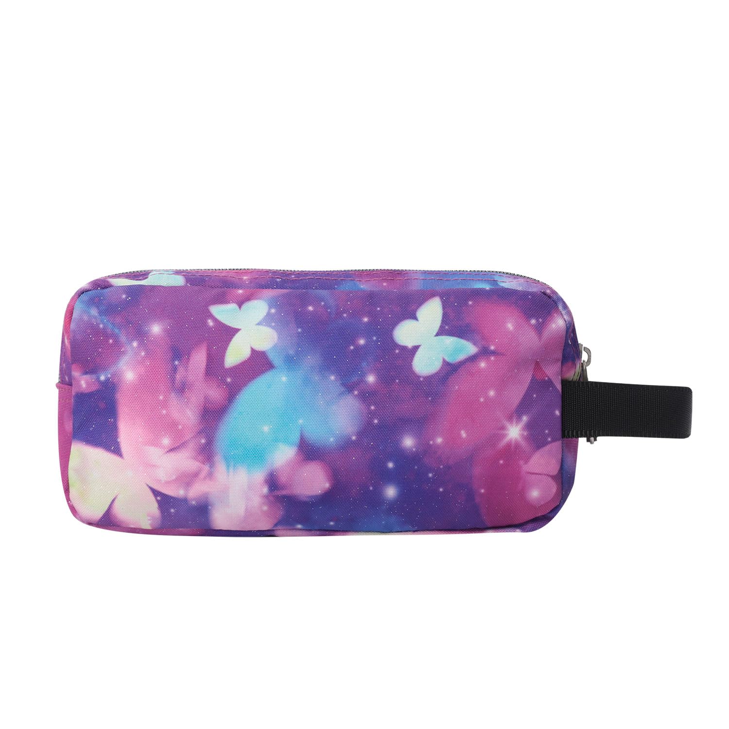 TOTTO - Estuche Escolar 3 Compartimentos, Modelo Agapec, Estuche Grande, 23 x 11.5 x 10.5 cm, Asa Lateral, Tiradores Ergonómicos con PVC, Tejido Resistente, Estampado Star Butterfly Glitter