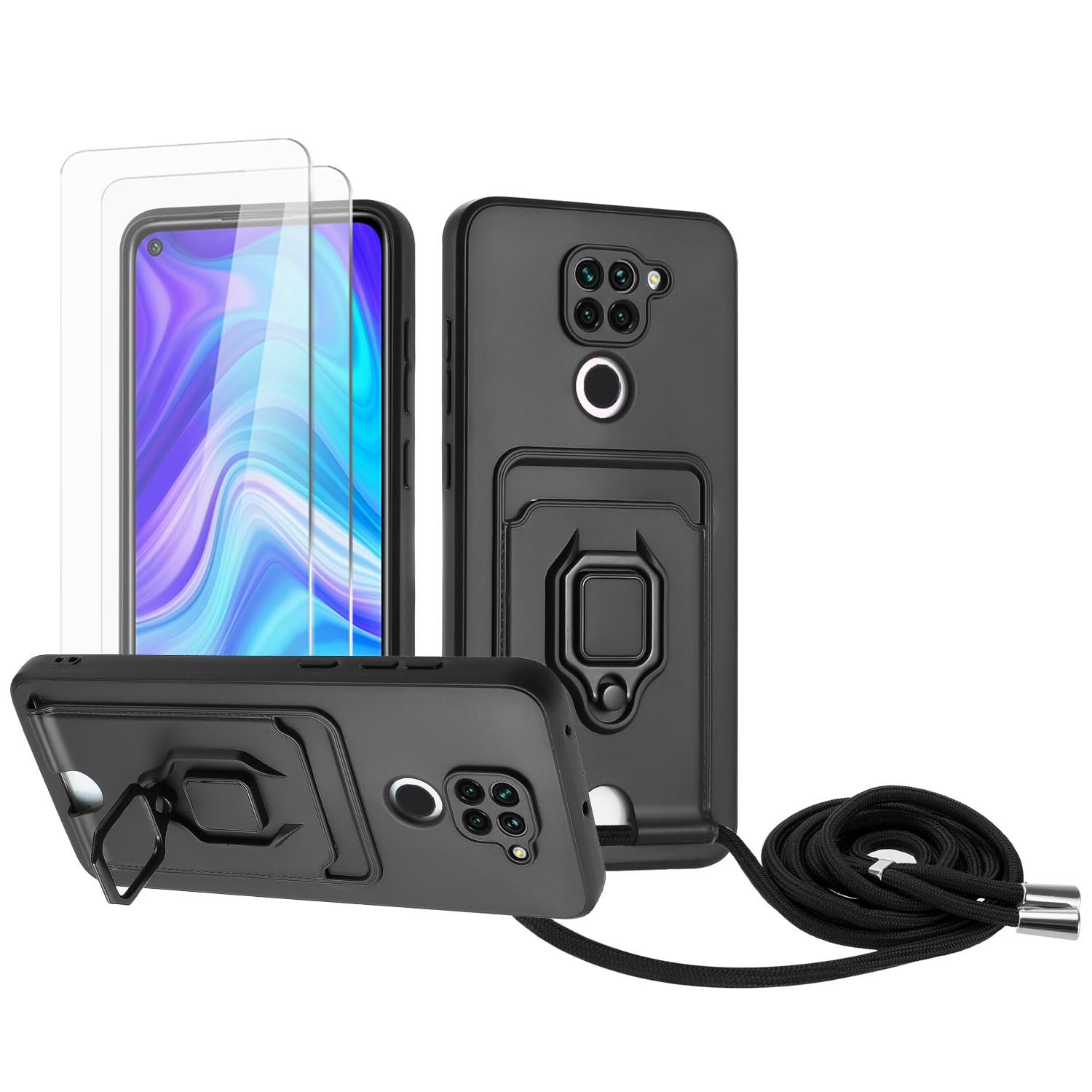 Zallagre Funda con Cuerda Compatible con Redmi Note 13 Pro 5G,[2 Packs Cristal Templado],Ranura para Tarjetas,Cubierta de Cámara Deslizante Proteger,360 Anillo Soporte-Morado — view 105