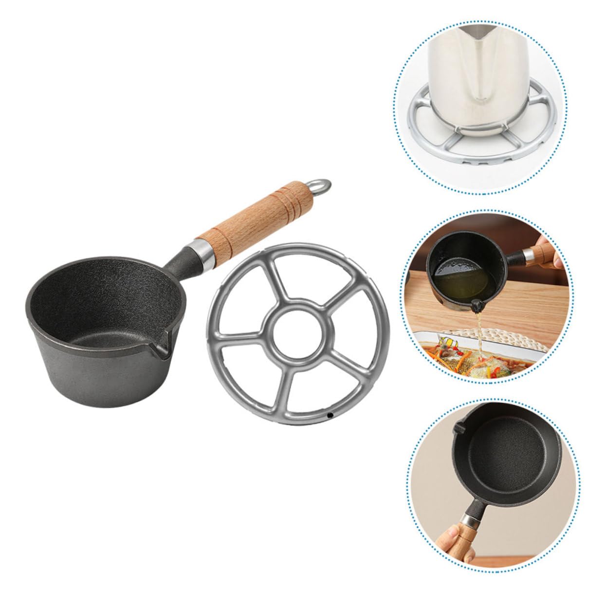 SHINEOFI Mini Gusseisen Pfanne mit Holzgriff Robuste Antihaftbeschichtete Saucepfanne für Milch Öl und Butter Kompakt und Tragbar für Herd und Outdoor-camping Höhe