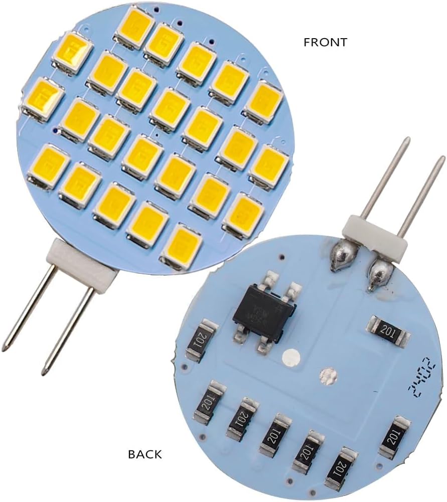 GRV G4 Bi Pin Base Replacement Bulb 24-2835SMD LED Bulb Lamp Super Bright RV Camper Under Cabinet Dome Light,Closet Lights,Boat Lighting,DC12V Dimmable Warm White Pack of 10
