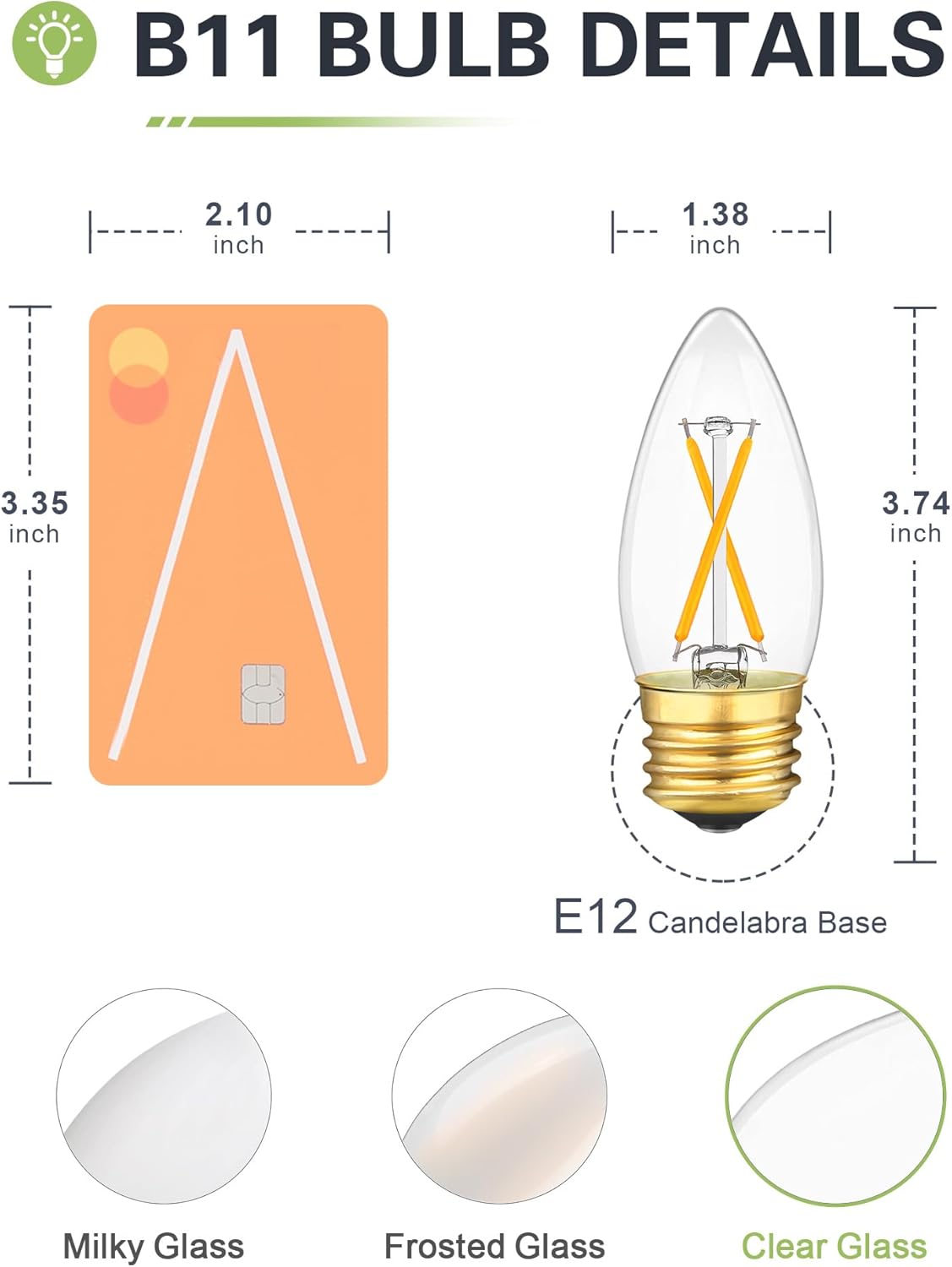 Dimmable E26 Candelabra LED Light Bulbs 25W Equivalent, 2700K Warm White, 2 Watts E26 Base LED Bulb, 200LM LED Chandelier Bulb, 2W B11 Candle Light Bulbs, 4 Pack