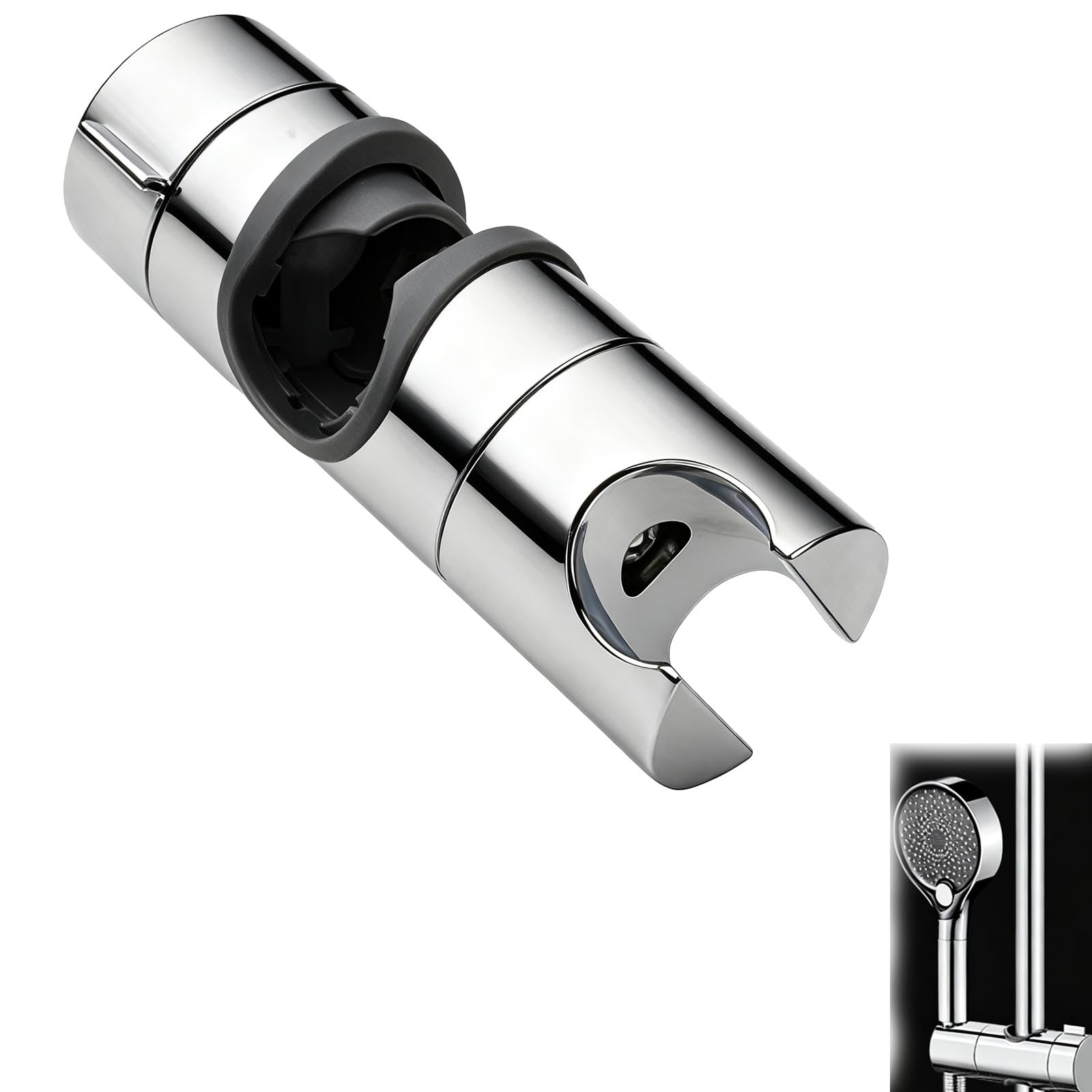 Verazquy Universal Shower Head Holder Replacement, Adjustable 18-25mm Holder Bracket for Slide Bar No-Tools Chrome Plated Hand Shower Caddy with Different Angles Tilt