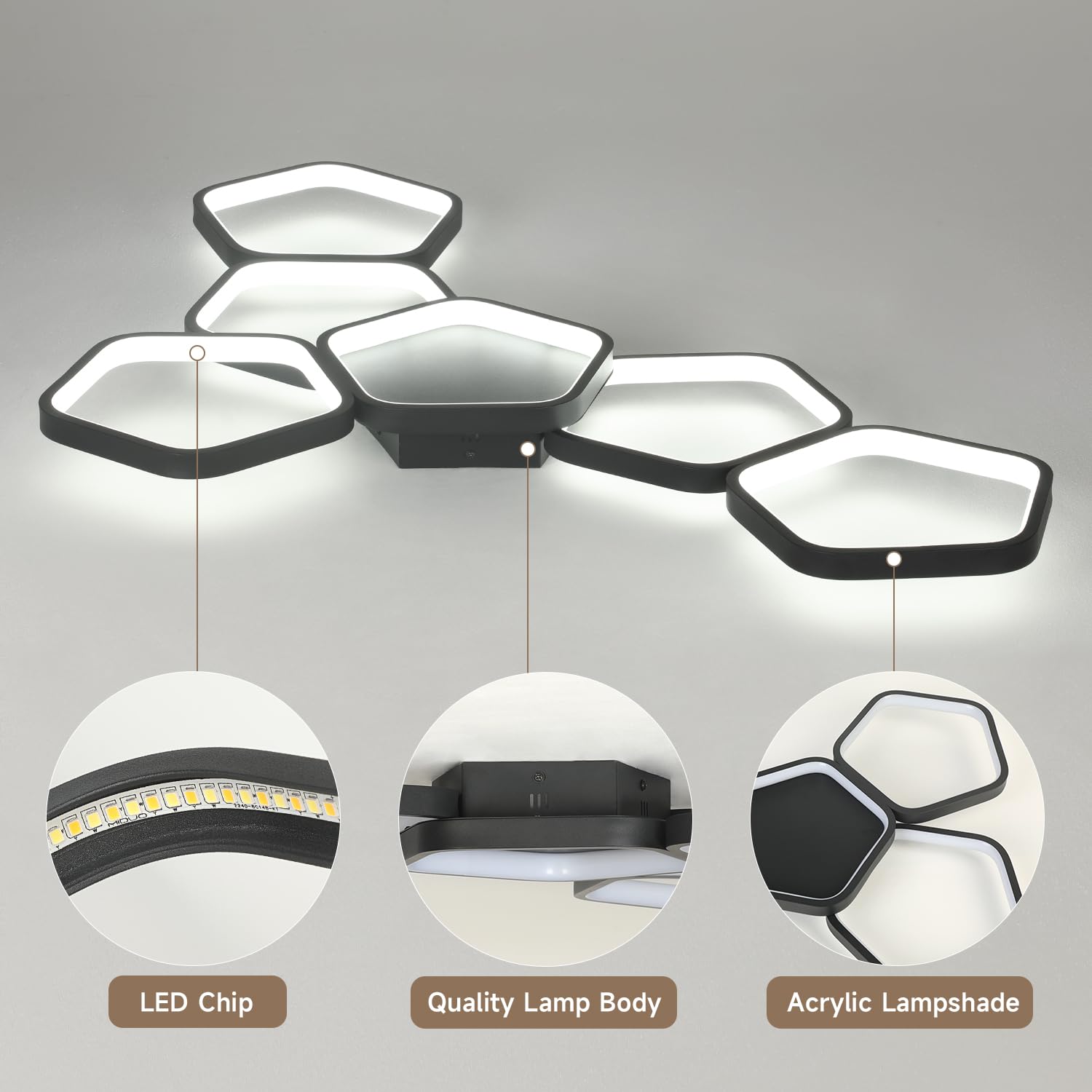 Lampara Techo Salon Regulable: 58W 3000k - 6500k Plafon LED Techo Moderna con Control Remoto y App para Dormitorio Cocina Comedor,Negro(90CM)