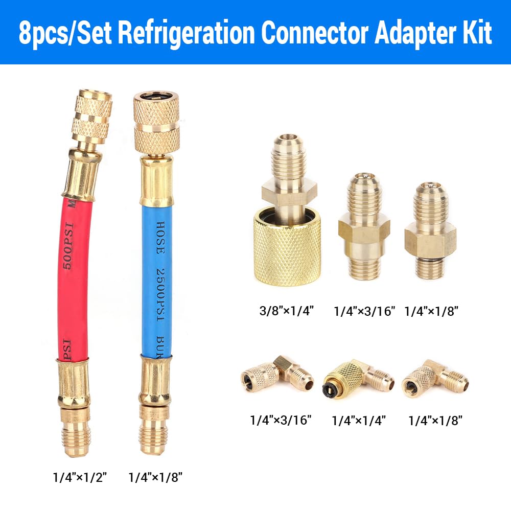 BORDSTRACT Adaptateur R134a, 8 Pièces R12 Connecteur Rapide Réservoir De Réfrigérant Pompe à Vide Port Adaptateur De Connexion Ensemble pour Climatiseur