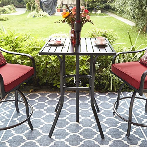 Vicllax Outdoor Bar Table With Umbrella Hole, Patio Furniture Square Metal Bar Height Table, Cafe Bistro Table #TOP2