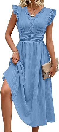 SHEWIN Women Summer Elegant Ruffle Sleeve Dress Semi Formal Boho Outfits 2026