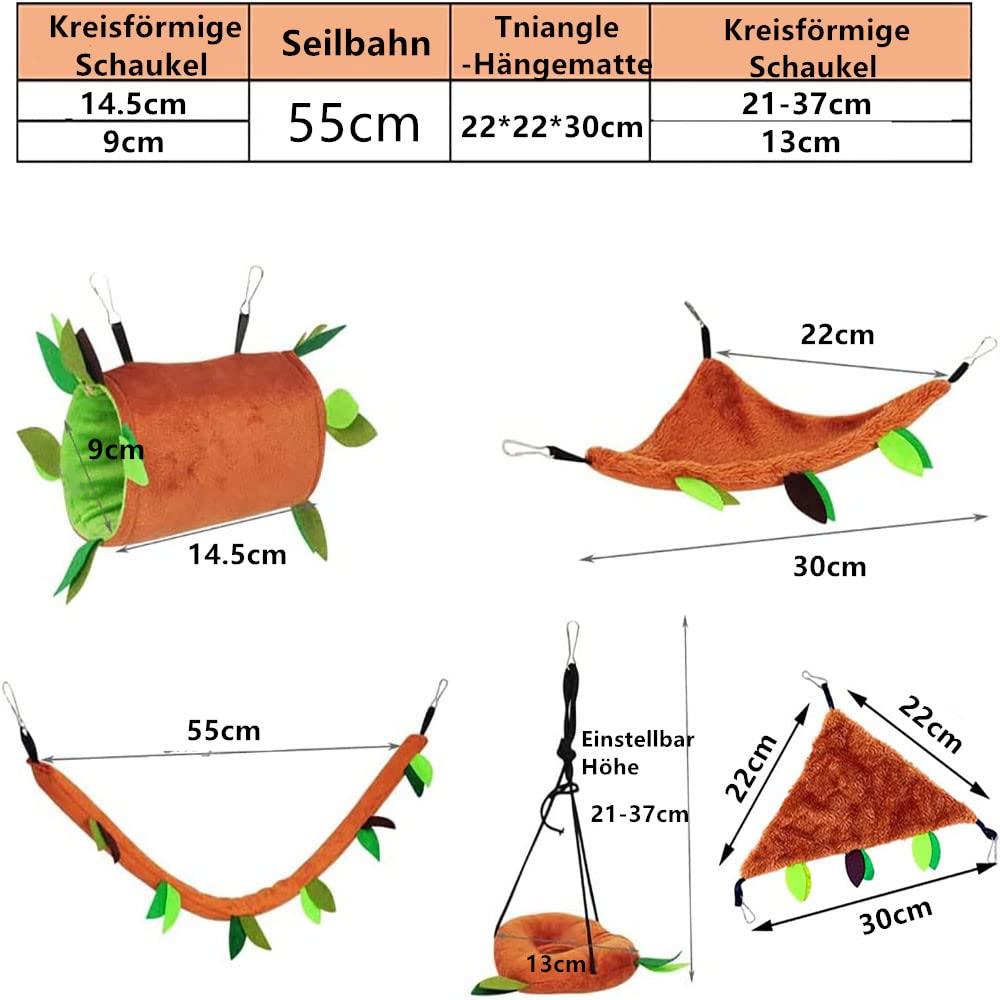 5-Teiliges Kleintiere Dschungel hängen Käfig Spielzeug Hängematte, Haustier Hängematte Schaukel Spielzeug Set für Hamster Meerschweinchen Chinchilla Vogel Eichhörnchen Kaninchen