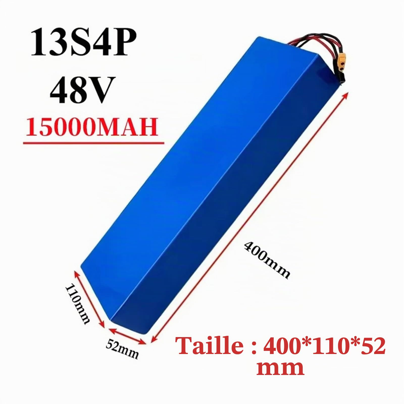 Batterie lithium 48 V 15 Ah 15 000 mAh 13S4P avec BMS, compatible avec les trottinettes électriques Kugoo M4/M4 Pro. Chargeur inclus.(XT60 - T plug)