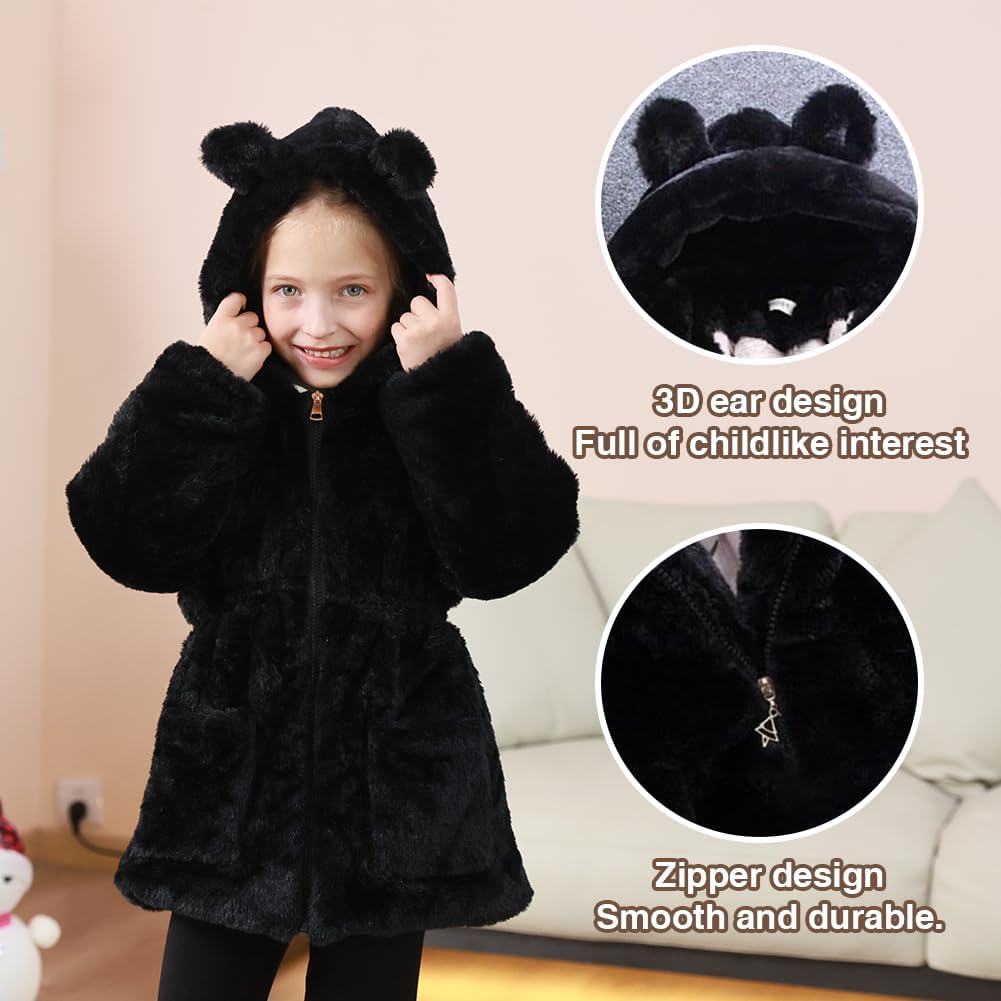 Kids Girls Winter Warm Coats Jacket Clothes Outwear Overcoat Ear Hooded Faux Fur Thicken Fleece Toddler - Image 4