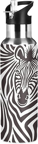 Botella de agua deportiva con estampado de cebra africana con pajilla, termo de acero inoxidable aislado al vacío, a prueba de fugas, sin BPA, para disponible en Yaxa Venezuela