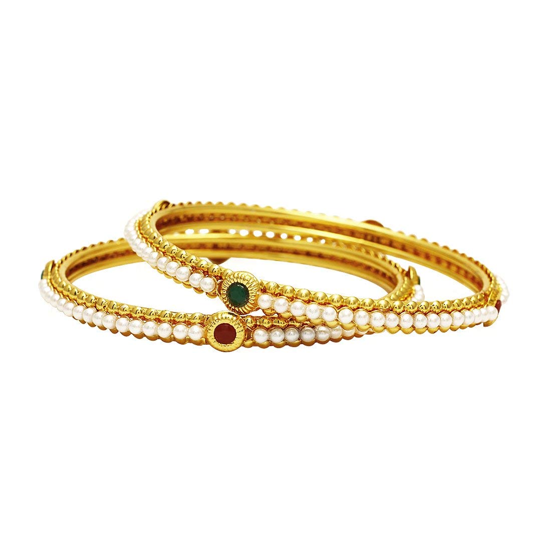 Yellow Chimes of 2 PCS Exclusive Delicate Antique Gold Plated Moti Pearl Traditional Bangles for Women and Girls (2.4) (B08BWPHP9C) Amazon Price History, Amazon Price Tracker