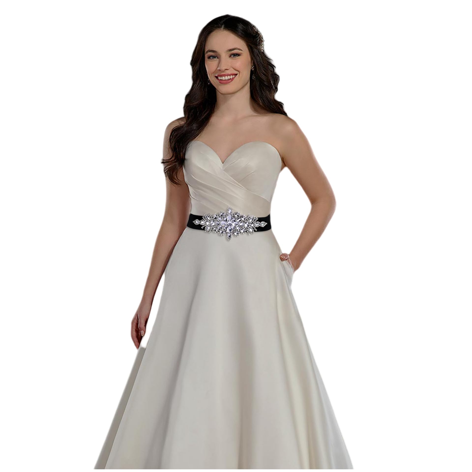 HONGMEI Rhinestone Bridal Sash Belt, Crystal Wedding Belt Adjustable  25-40in, Vintage Lace Waistband for Bride Wide)