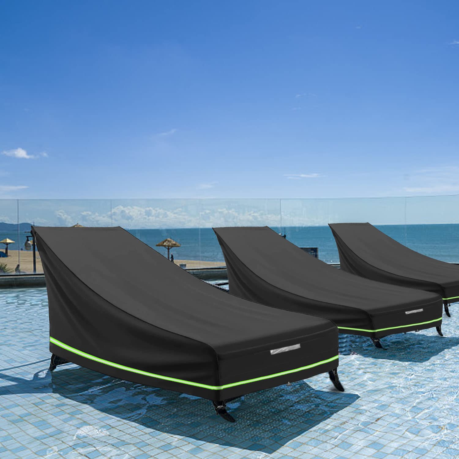 2PCS Housse de Chaise Longue Exterieur, Housse de Chaise Longue de Jardin Imperméable, Coupe-Vent, Anti-UV, Tissu Oxford 210D Housse pour Chaise Longue, Chaise Longue (200x75x40/70cm)