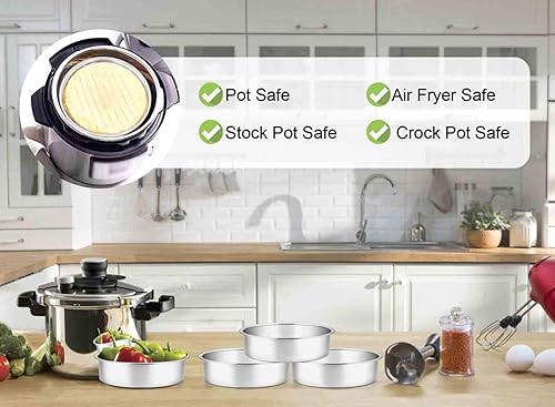 Miniatura 5 de TeamFar Molde para pasteles de 6 pulgadas, juego de 4 moldes redondos de acero inoxidable para hornear y servir al vapor, apto para horno, freidora