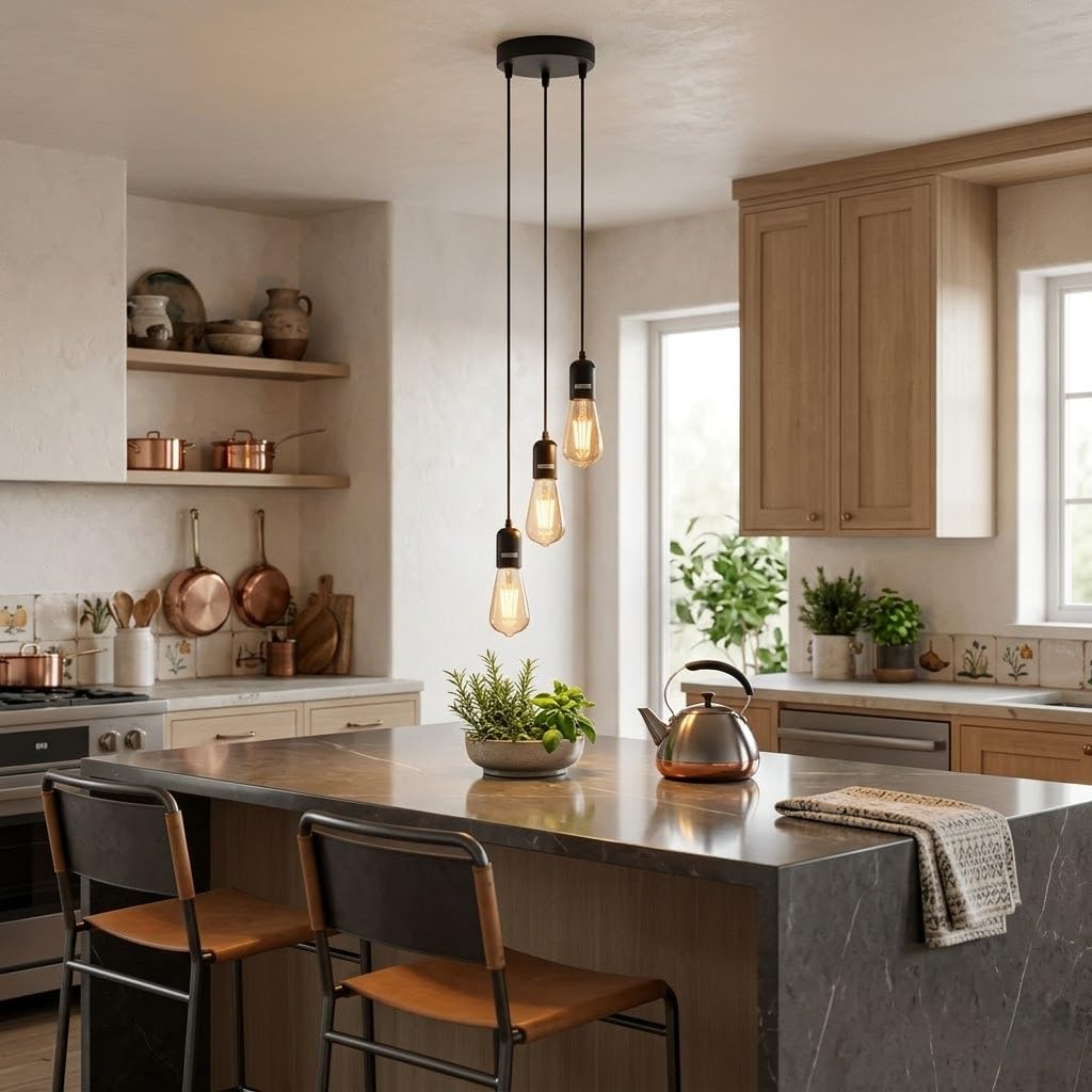 DC VOLTAGE 3 Head Cluster Pendant Light E27 Cascade Ceiling Light Kit Adjustable Hanging Drop Lamp Fixture Modern Industrial Vintage Chandelier for Kitchen Island Restaurant Bar