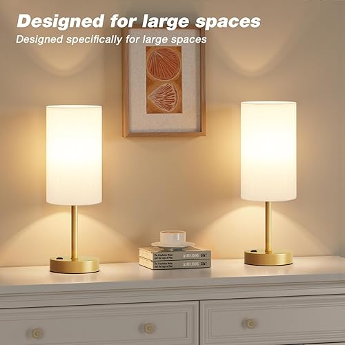 Vista 167 de Fenmzee Juego de lámparas de mesa pequeñas táctiles regulables de 2 a 3 vías, carga USB A + C, salida de CA, base de grano de madera, bombillas