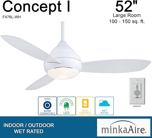 Miniatura 4 de Minka-Aire F476L-WH Concept I Wet Ventilador de techo para exteriores de 52 pulgadas con luz LED integrada de 14 W en acabado blanco