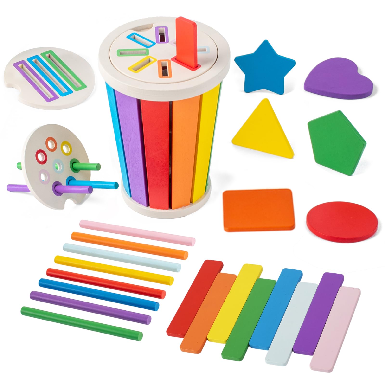 Smartwo Montessori Spielzeug ab 1 Jahr, Kinderspielzeug zum Farben Lernen, Sortierspiel Steckspiele Lernspiele ab 2 Jahre, Holzspielzeug Baby, Motorikspielzeug, Geschenk für Mädchen Jungen