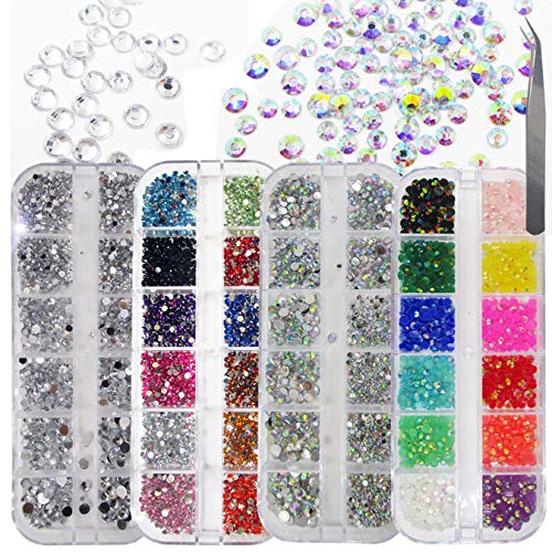 4 Boxes 3D Nail Art Rhinestones Beads Decorations Kit Mixed Candy AB Clear Crystal Flatback Glass Gems Stones Manicure Tips Art Crafts Jewels Supplies