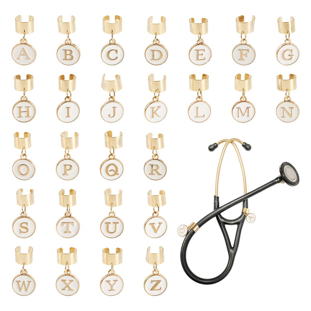 Beadthoven 26Pcs Letter A-Z Stethoscope Charms 23mm Long Letter Alphabet Alloy Enamel Stethoscope Pendant Id Name Tag Stethoscopes Accessory for Doctor Nurse Veterinarian Medical Worker