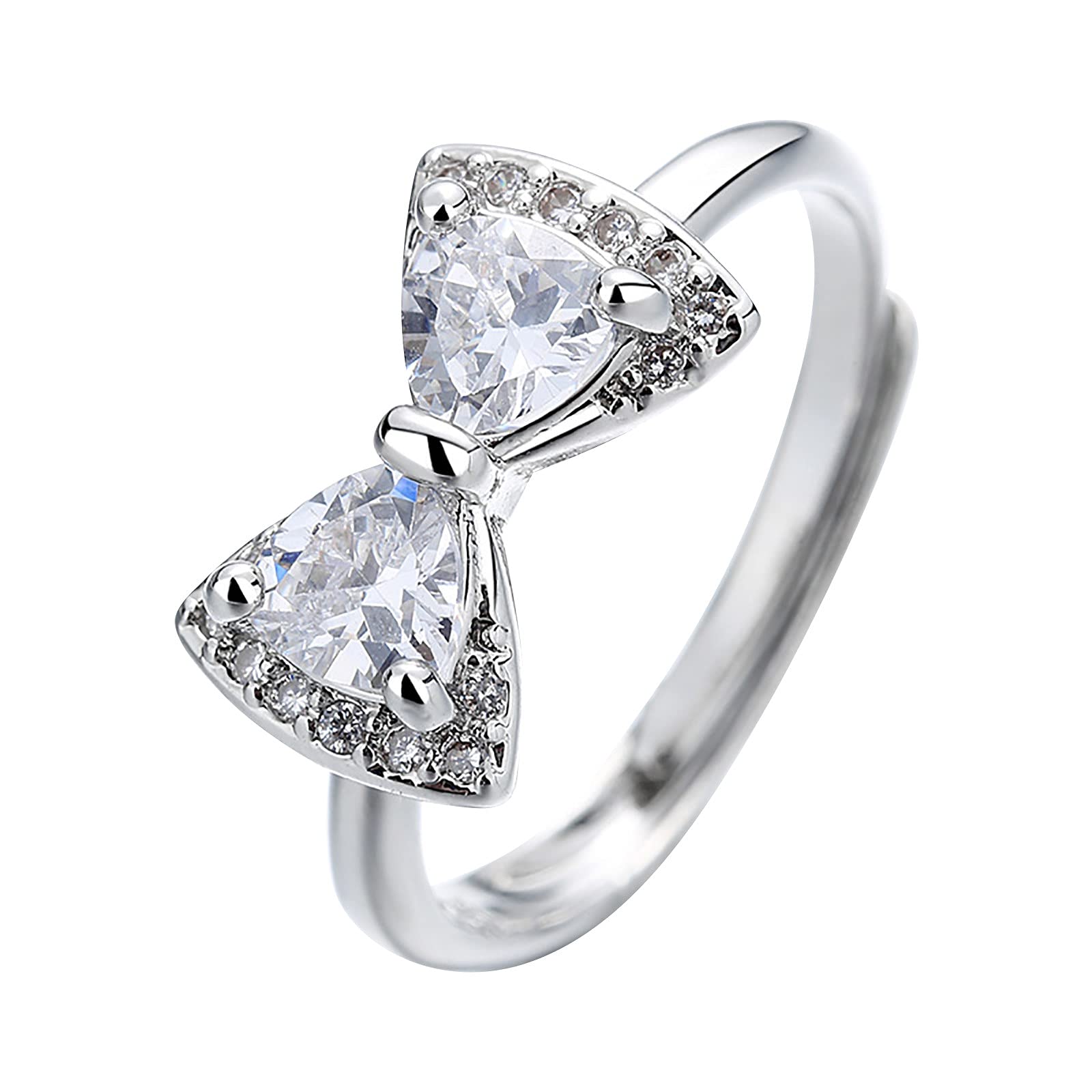 14K White Plated 925 Sterling Silver Rings for Women,Cubic Zirconia Promise Rings for Her,Stackable Wedding One Size Wedding Rings Sliver Ring-160