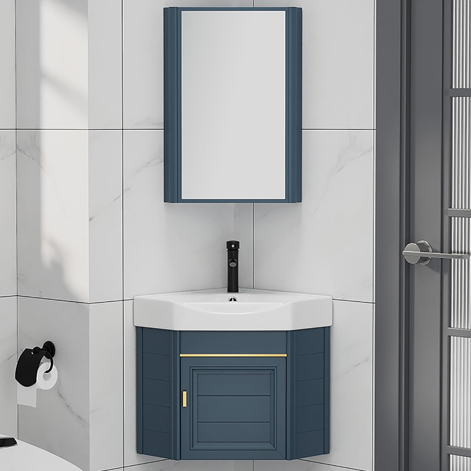 DFGHNBVC Wall Mount Bathroom Vanity With Ceramic Sink And Mirror Cabinet, Space-Saving Solution For Restaurants, Bars, And Cafes,43 * 43 * 48Cm