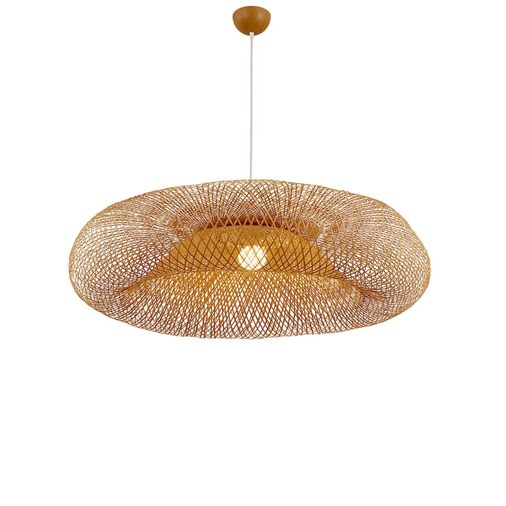 Plafonnier en rotin de bambou beige luminaire suspendu E27 pour chambre
