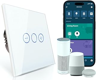PULSAR WLAN WiFi Dimmschalter 1 Fach Glas, Smart Touch Lichtschalter kompatibel mit Alexa, Google Assistant, Touch Schalter Unterputz Weiß Smart Life App-/Sprachsteuerung Alexa Zubehör