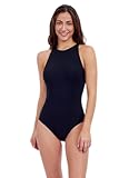 Tutti Frutti Women’s High Neck Keyhole Back One Piece Stylish Bathing Suit with Tummy Control and Soft Cups