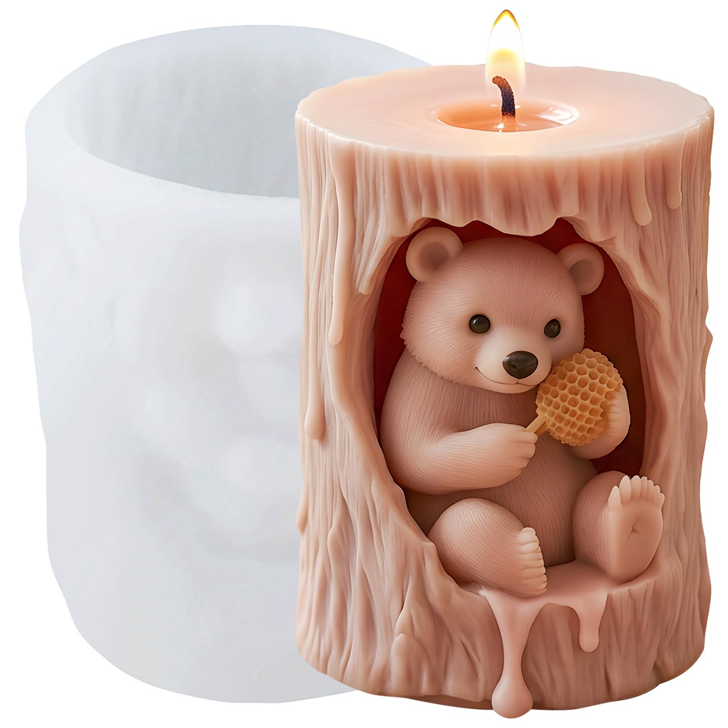 XIAOSHUI Bear Pillar Candle Mould Honey Bear Resin Casting Silicone Moulds for Candles Making Aromatherapy Candles Wax Polymer Clay Home Decoration
