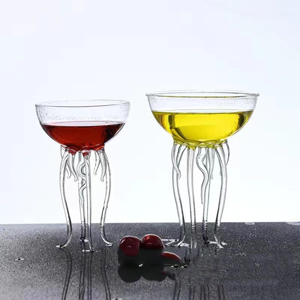 Magic Ocean Jellyfish Glass Cup Colorful Cocktail or Martini Cup Unique Bar or Kitchen Tableware (Two colorful 250ML glass cup)