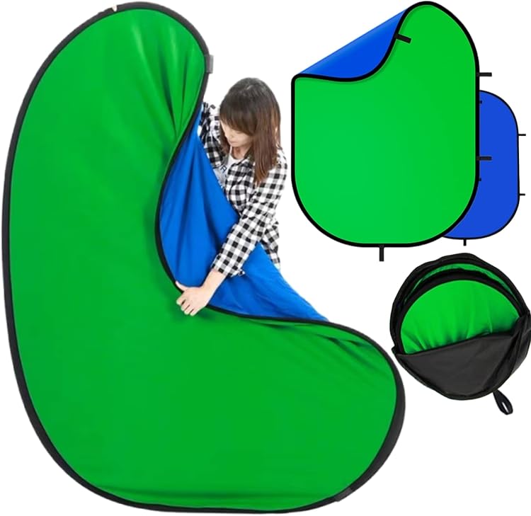 BiZiSOFON Double Sided Green Blue Screen Backdrop 39.4x59.1 Inch Portable Pop Up Chroma Key for Streaming Zoom with Bag