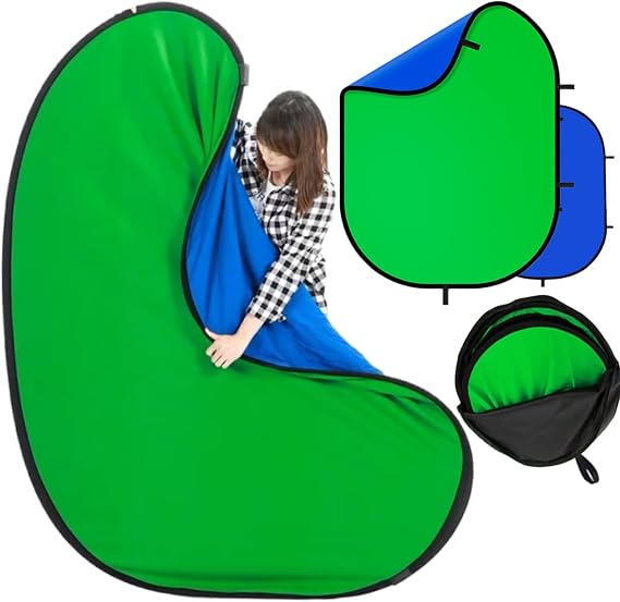 Blue Green Screen Backdrop Double Sided Collapsible Greenscreen Backdrop with Carrying Bag,Portable Pop Up Green Screen Background for Streaming Webcam, Blue & Green 59.1 * 78.7
